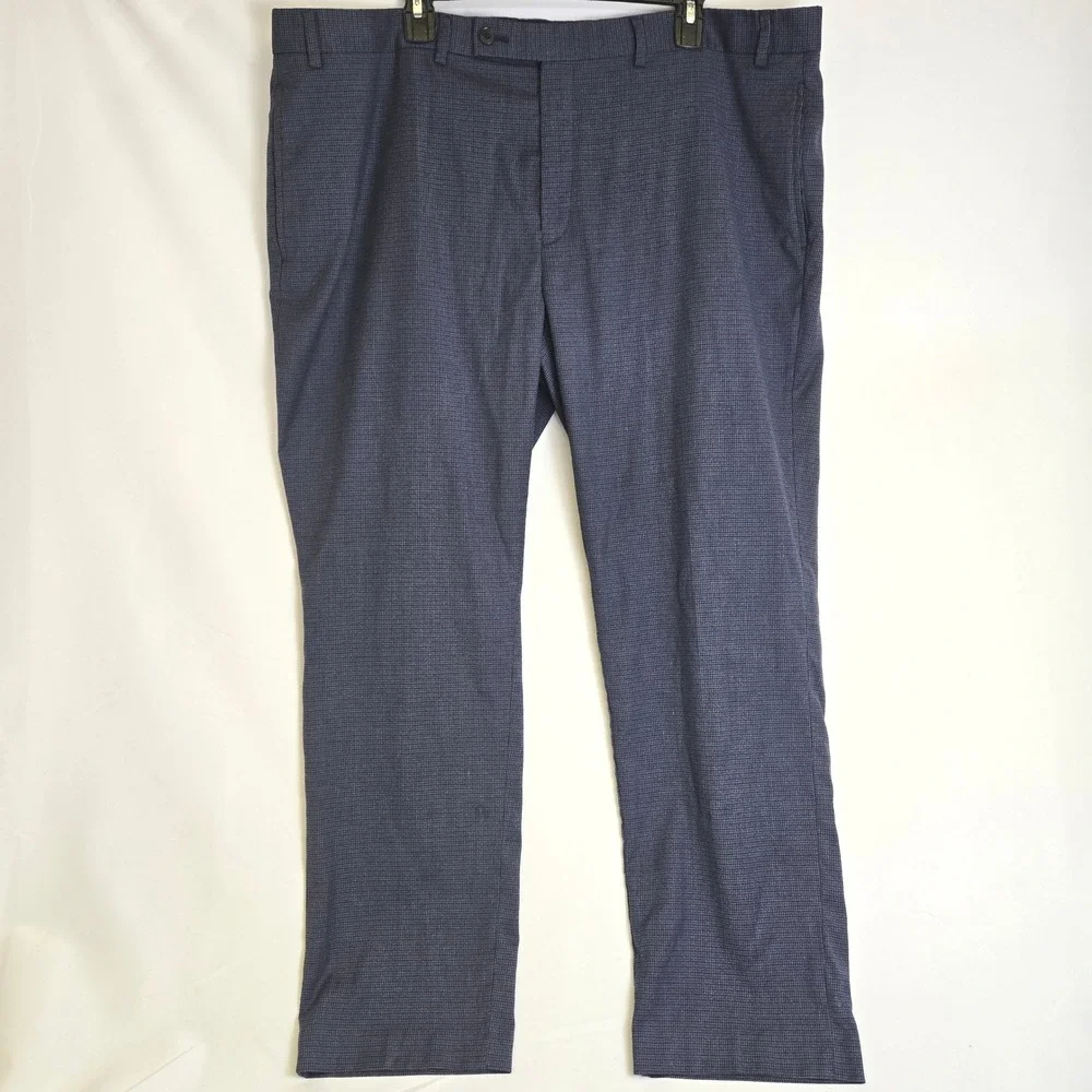 Lauren Ralph Lauren Micro Check Plaid‎ Pleated Chino Pants Blue Black P42W x 30L